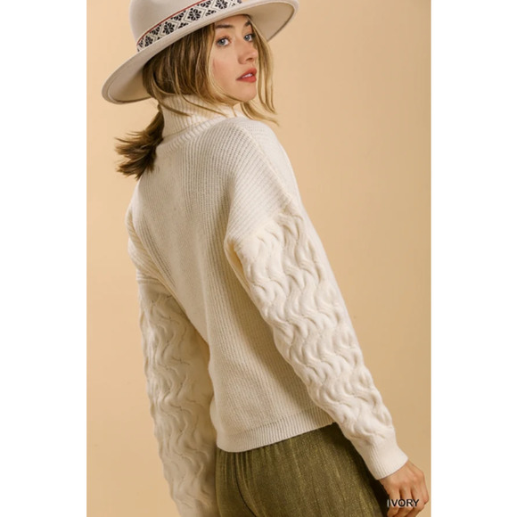 UMGEE Womens Sweater Large Cream Cable Knit Turtle Neck Long Sleeve Pullover NWT - Picture 4 of 13